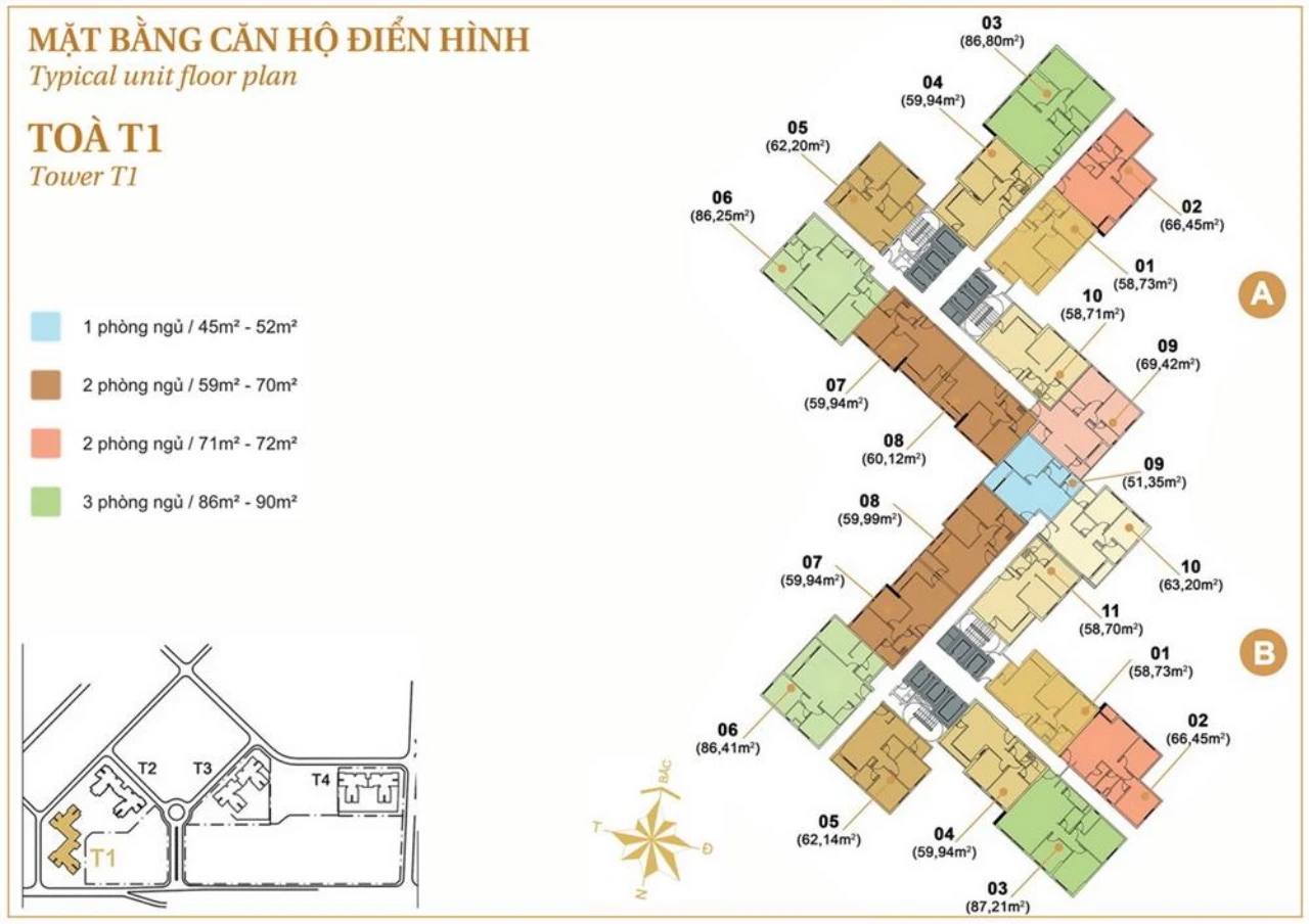 Mặt bằng chi tiết toà 1 Masteri Thảo Điền