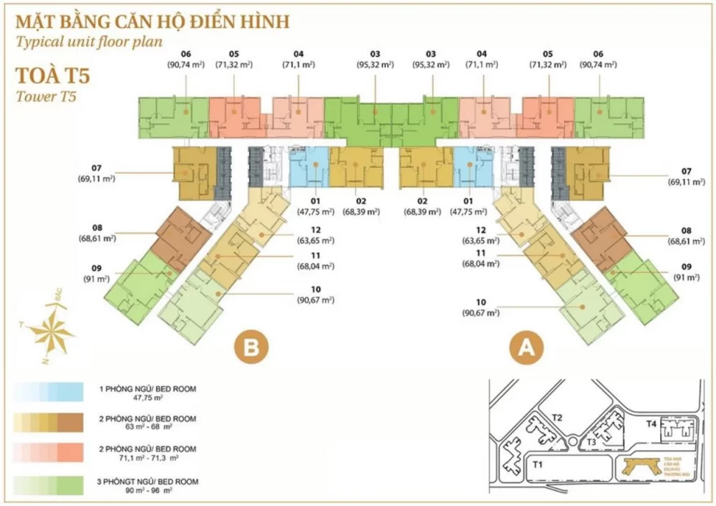 Các loại hình căn hộ tại tòa T5 Masteri Thảo Điền