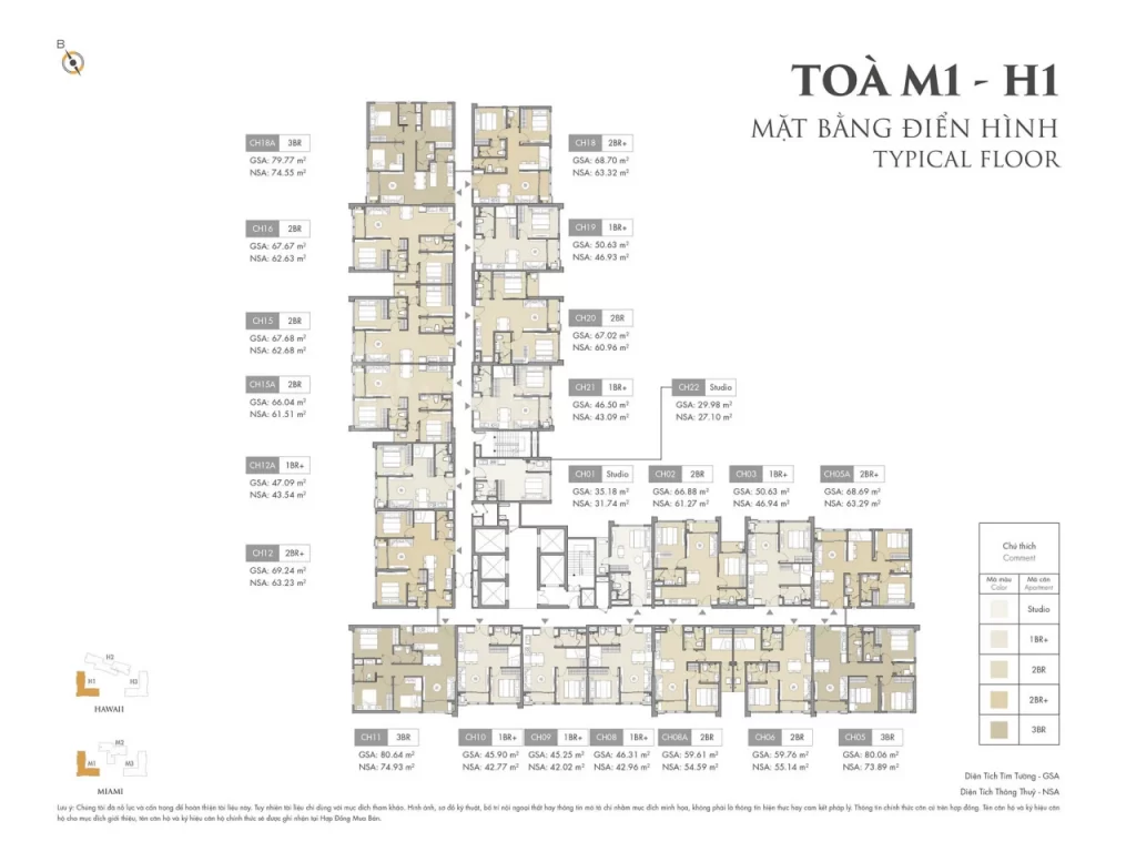 Mặt bằng tòa H1 phân khu Hawaii