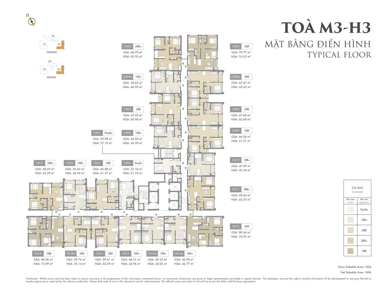 Mặt bằng căn hộ toà M3 phân khu Miami