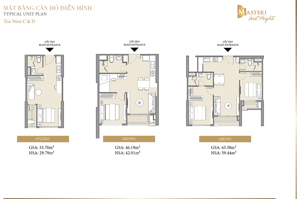 Các loại hình căn hộ ở tòa West A Masteri West Heights