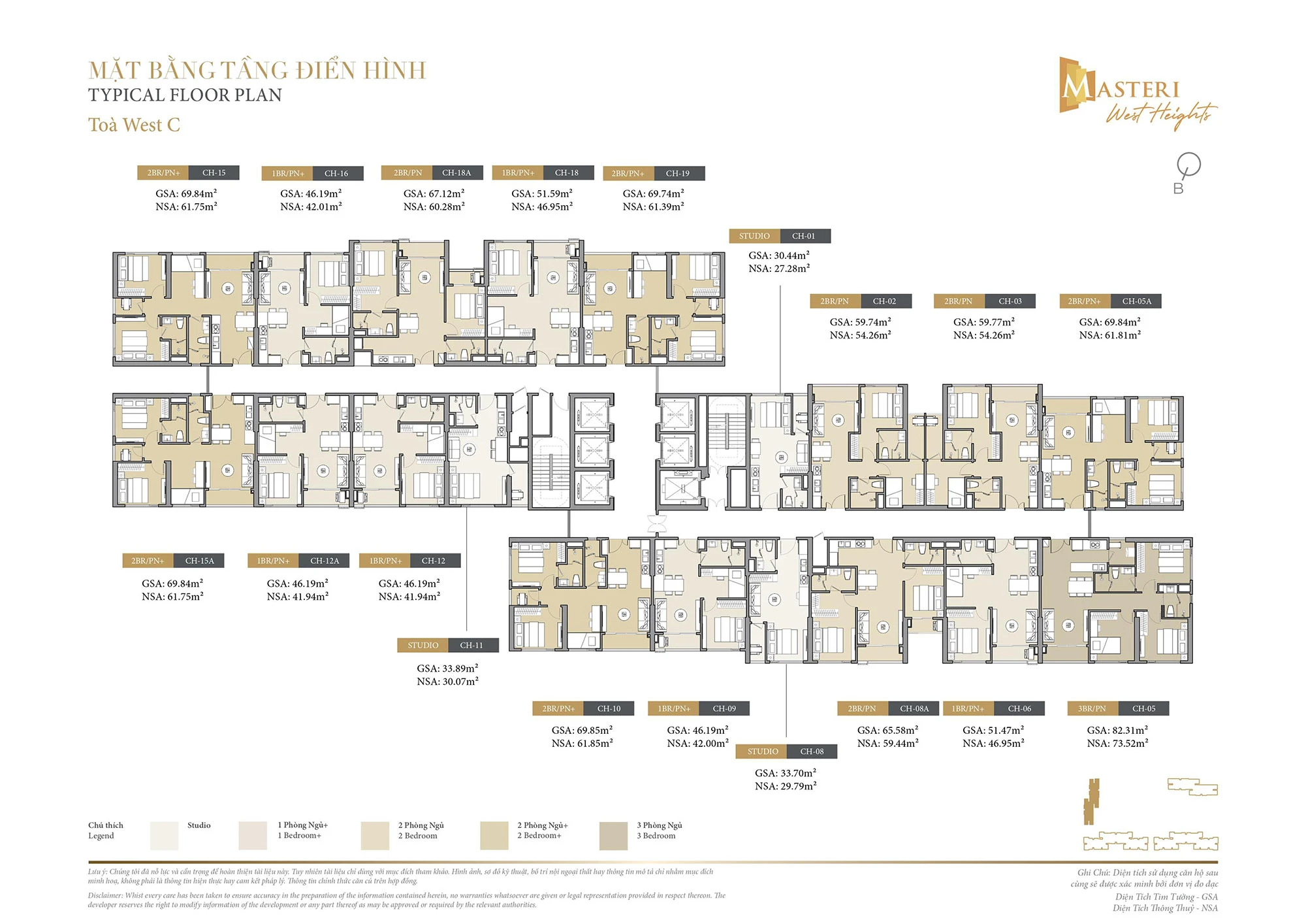 Mặt bằng toà West dự án Masteri Wets Heights